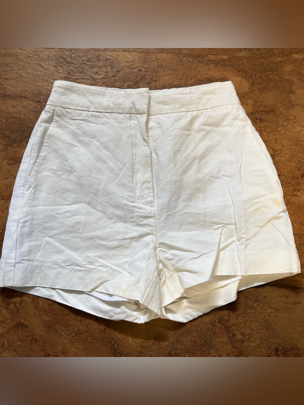 Babaton High-Waist White Linen-Blend Shorts